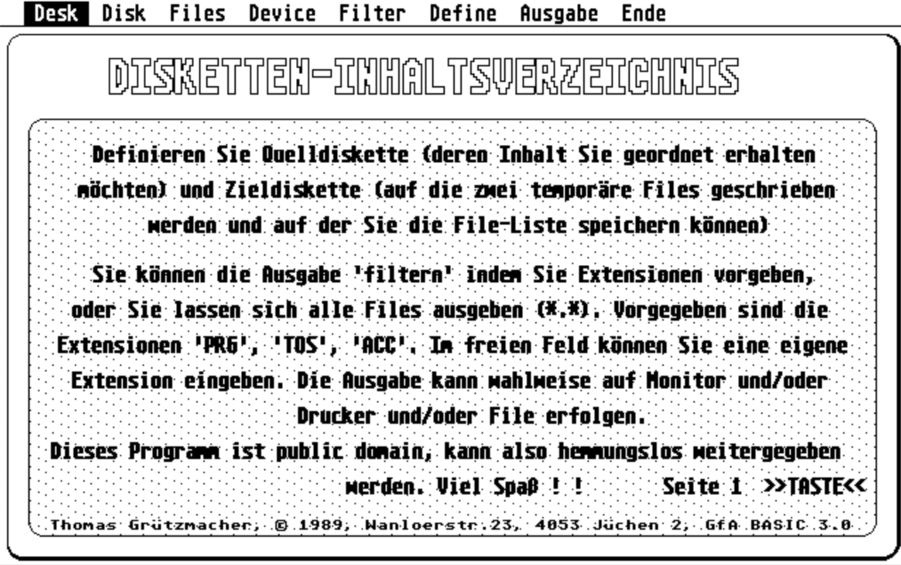 Disketten-Inhaltsverzeichnis